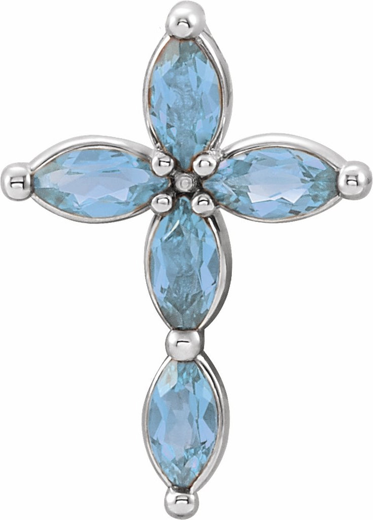 14k white aquamarine cross pendant