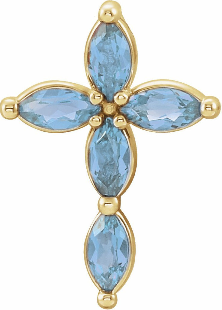 14k yellow aquamarine cross pendant