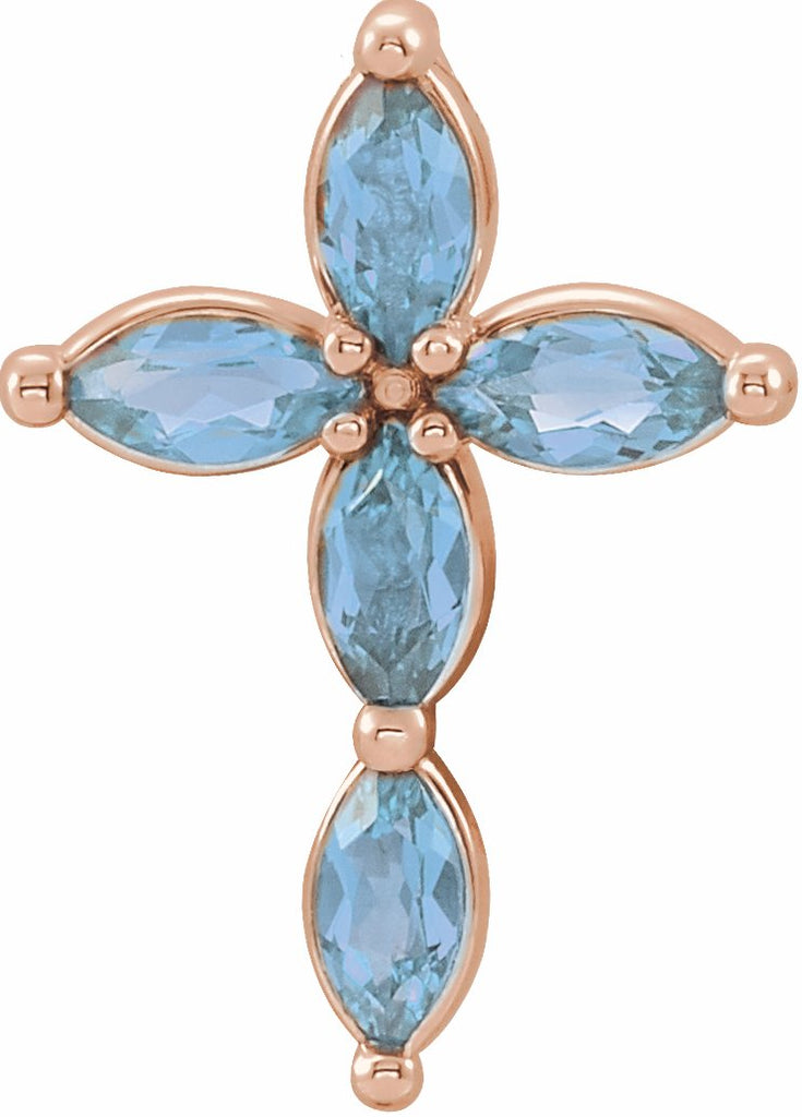 14k rose aquamarine cross pendant