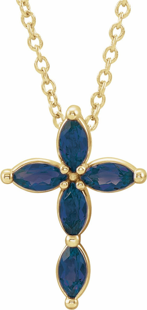 14k yellow blue sapphire cross necklace