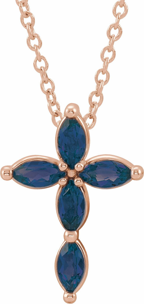 14k rose blue sapphire cross necklace