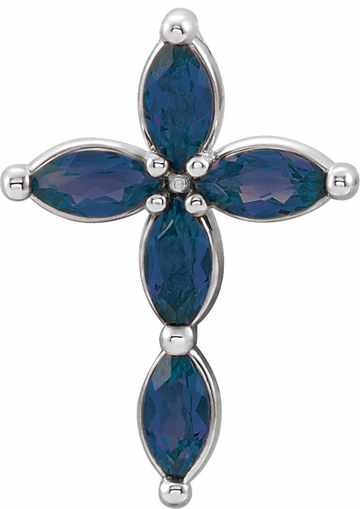 14k white blue sapphire cross pendant