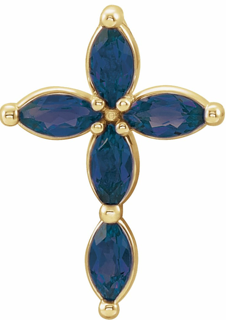 14k yellow blue sapphire cross pendant