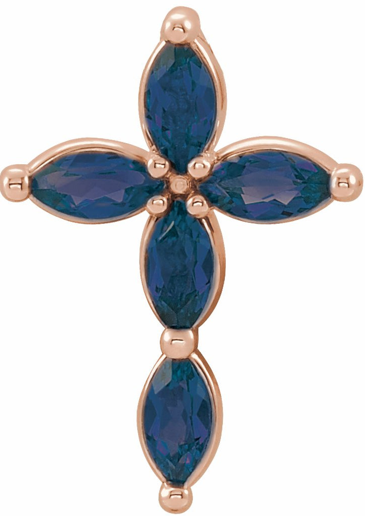 14k rose blue sapphire cross pendant