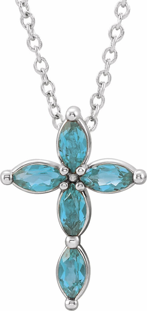 14k white blue zircon cross necklace