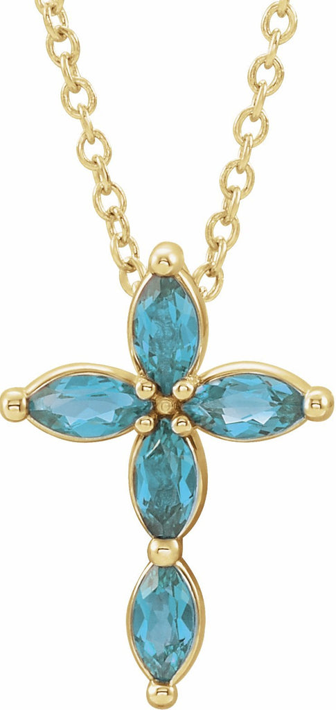 14k yellow blue zircon cross necklace