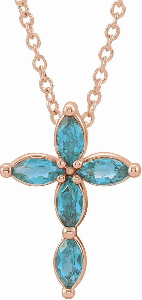 14k rose blue zircon cross necklace