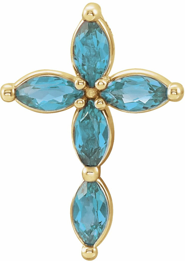 14k yellow blue zircon cross pendant