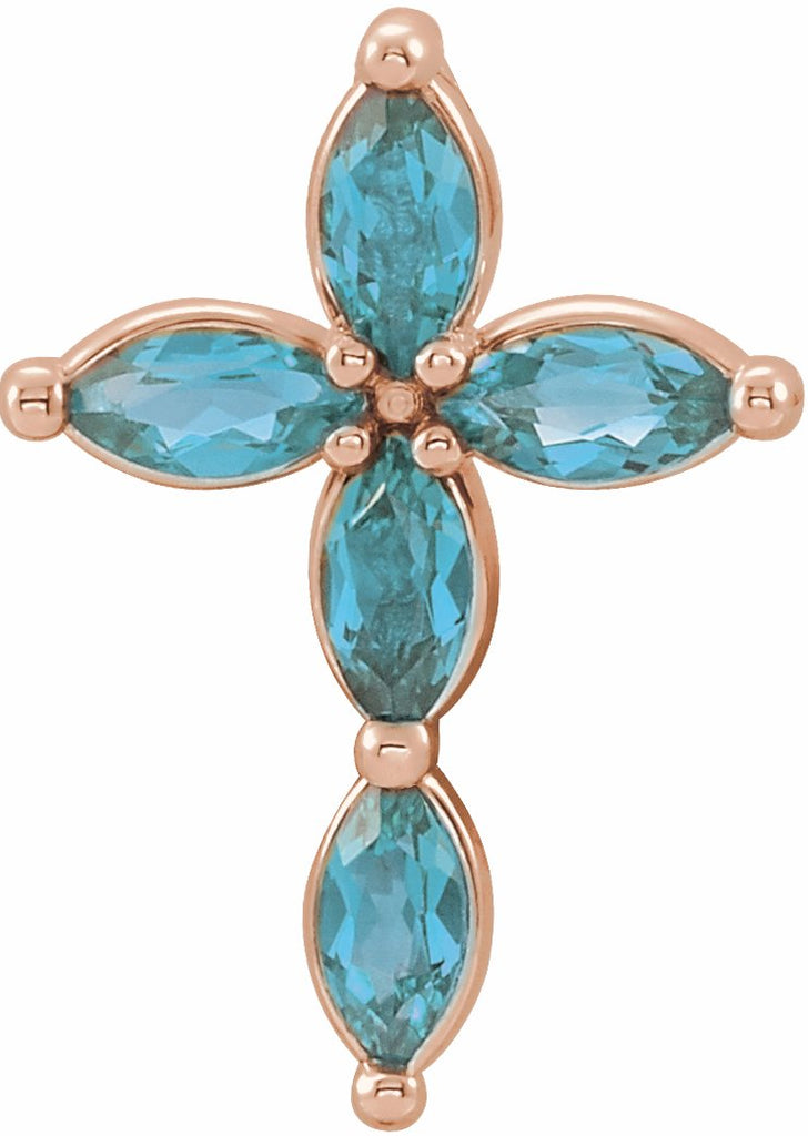 14k rose blue zircon cross pendant