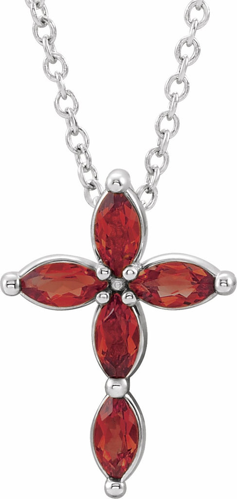 14k white mozambique garnet cross necklace