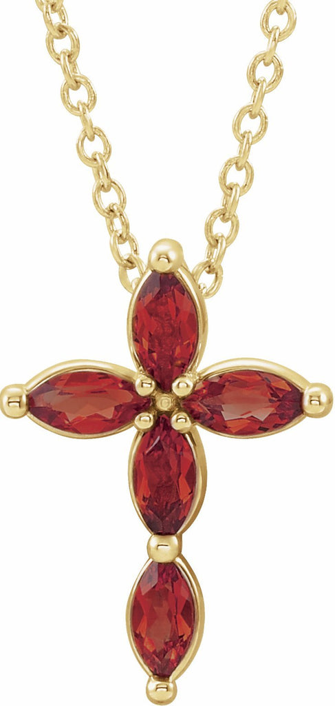 14k yellow mozambique garnet cross necklace