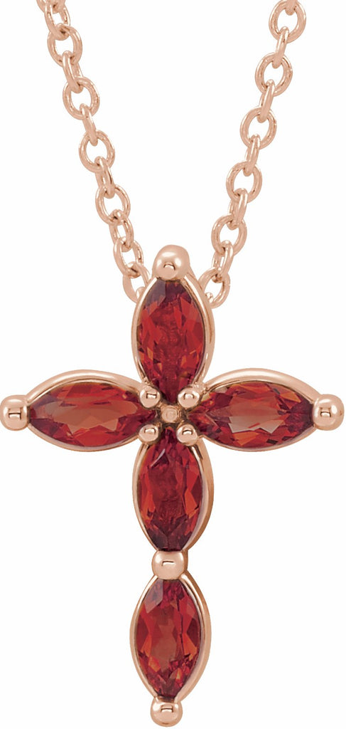 14k rose mozambique garnet cross necklace