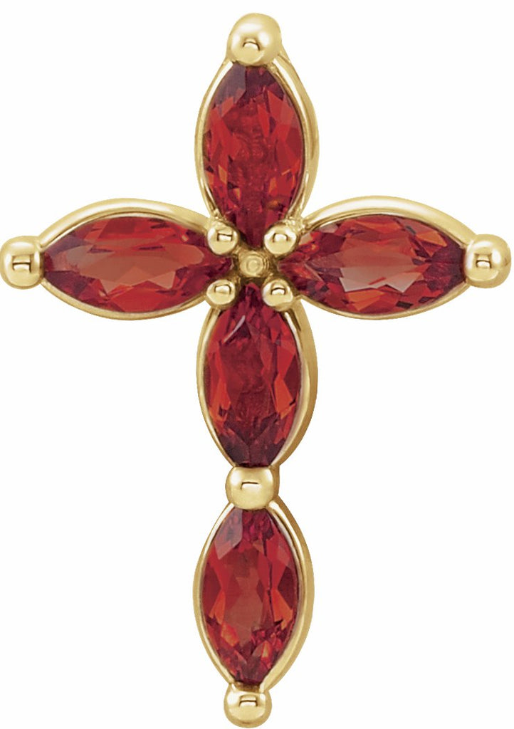 14k yellow mozambique garnet cross pendant