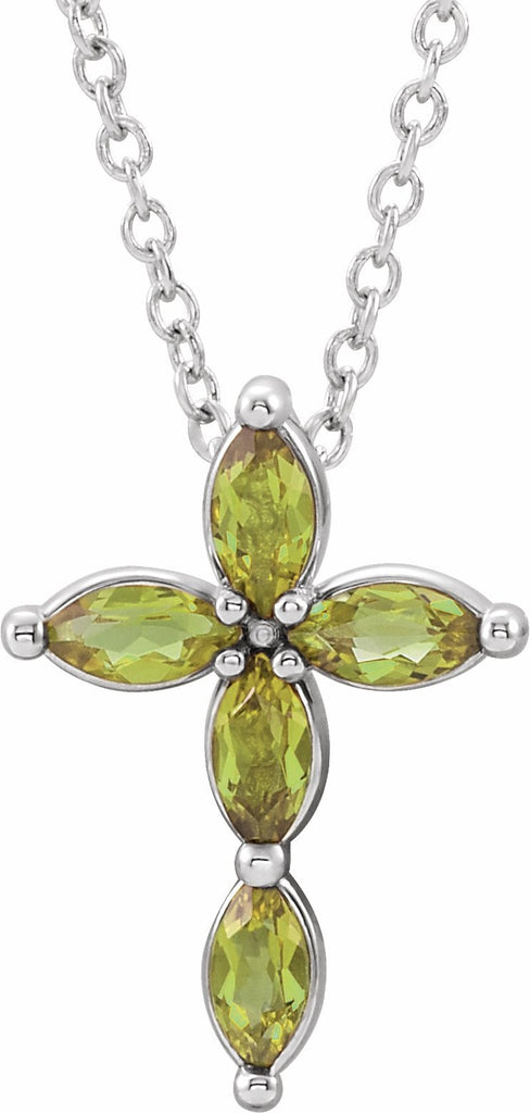 14k white peridot cross necklace