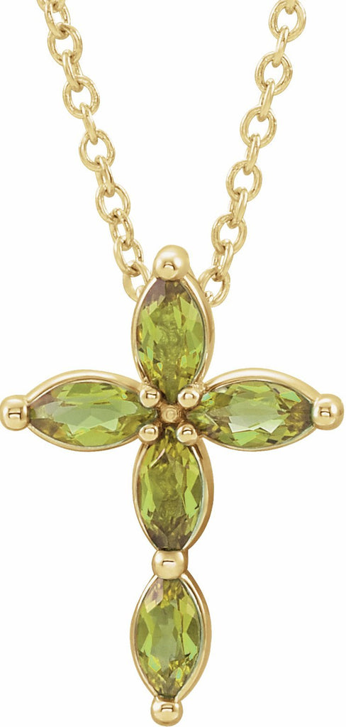 14k yellow peridot cross necklace