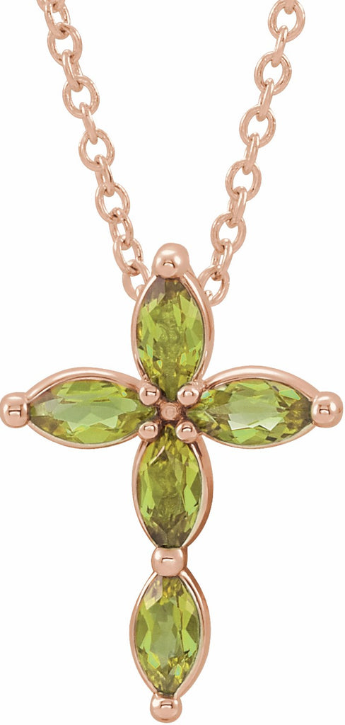 14k rose peridot cross necklace