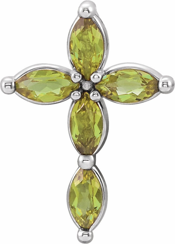 14k white peridot cross pendant