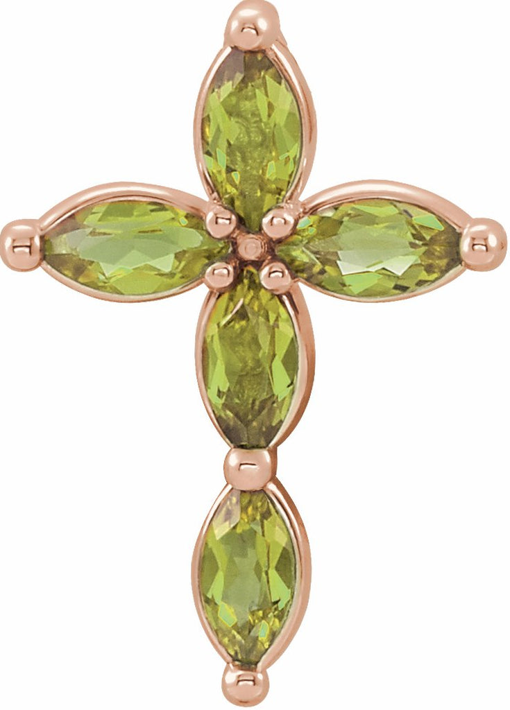 14k rose peridot cross pendant