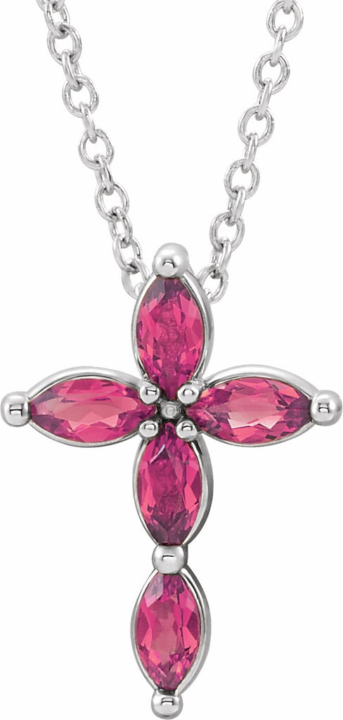 14k white pink tourmaline cross necklace