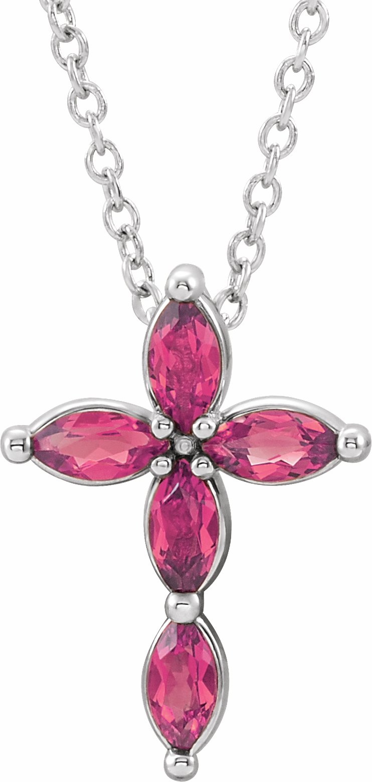 sterling silver pink tourmaline cross necklace