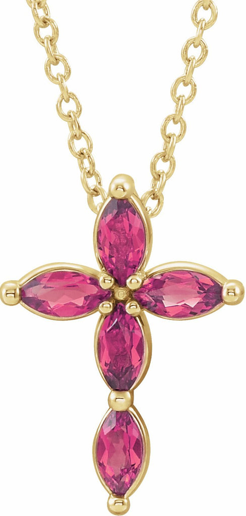 14k yellow pink tourmaline cross necklace