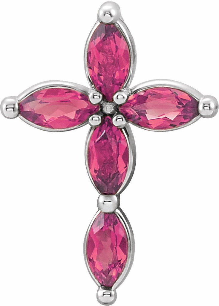 14k white pink tourmaline cross pendant