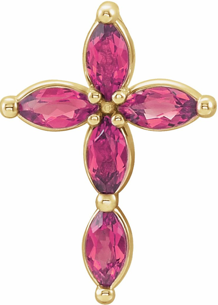 14k yellow pink tourmaline cross pendant