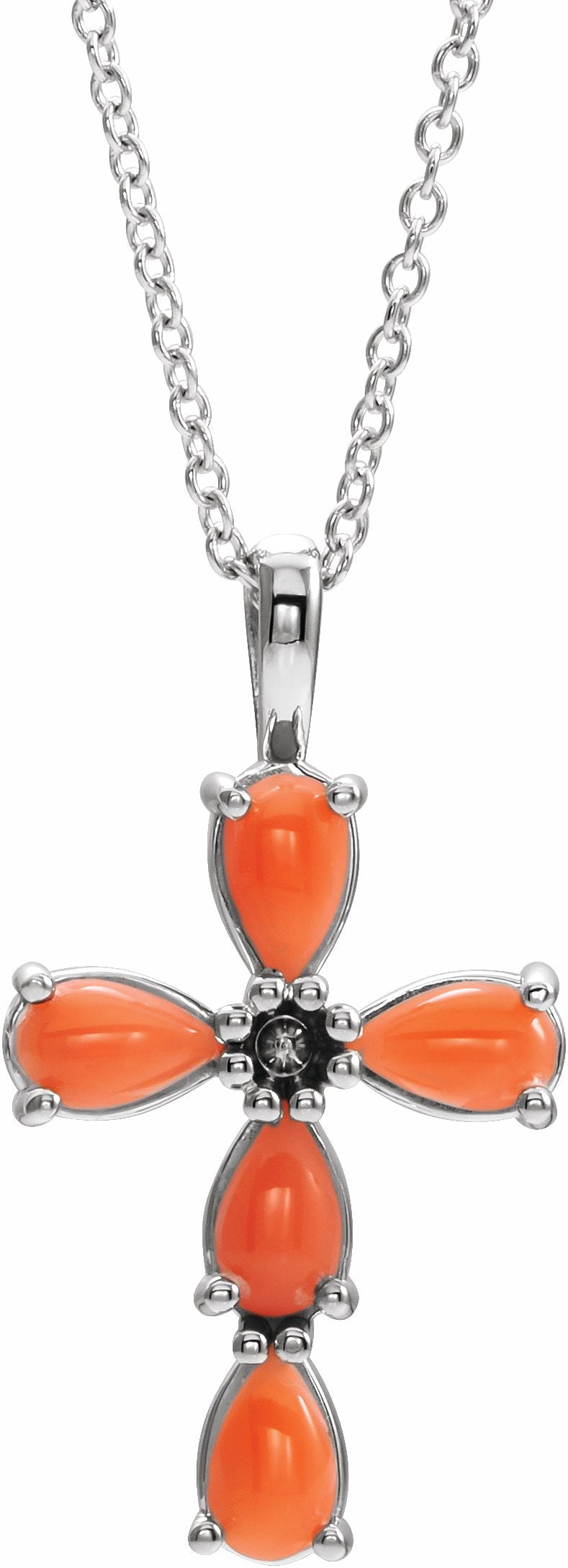 sterling silver cabochon pink coral cross 16-18" necklace