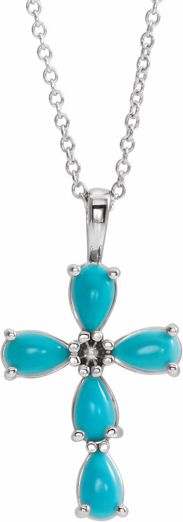 platinum cabochon turquoise cross 16-18" necklace