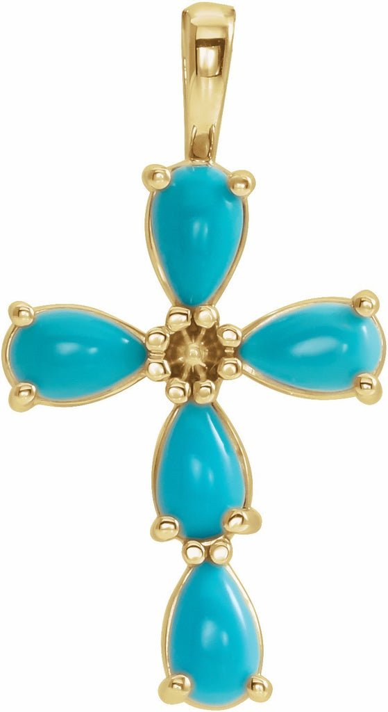 14k yellow cabochon turquoise cross pendant