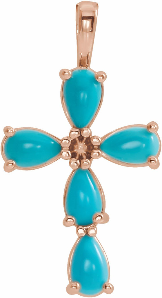 14k rose cabochon turquoise cross pendant