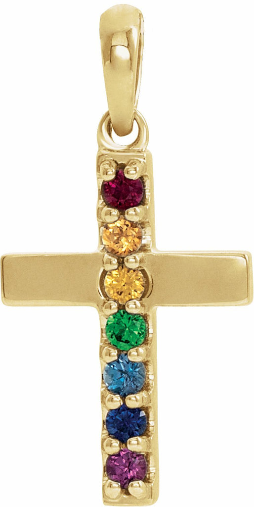 14k yellow genuine multi-gemstone cross pendant