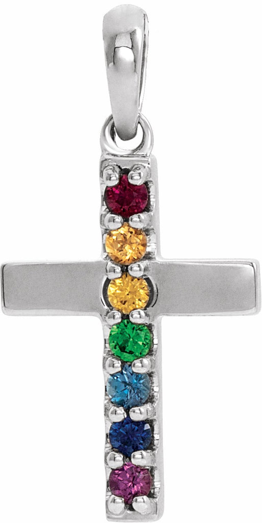 14k white genuine multi-gemstone cross pendant