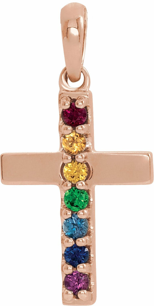 14k rose genuine multi-gemstone cross pendant