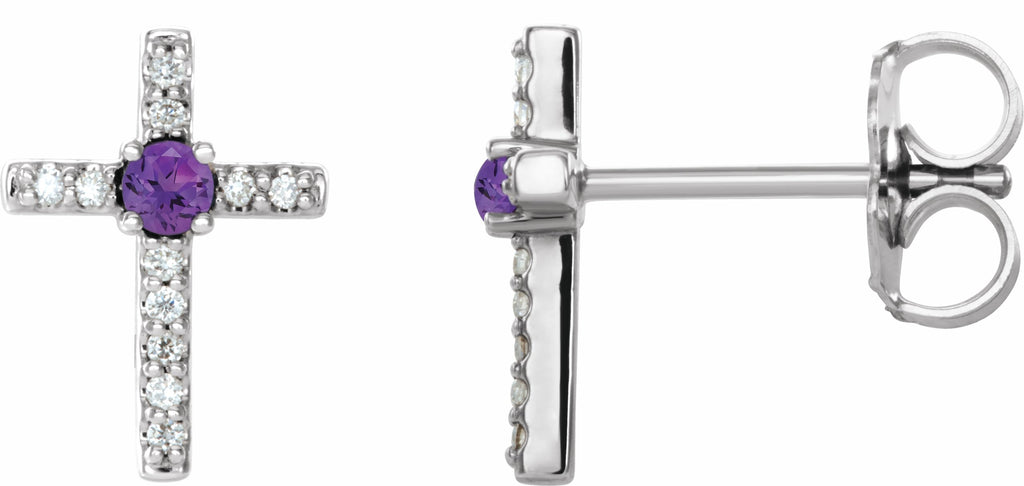 sterling silver amethyst & .06 ctw diamond cross earrings   