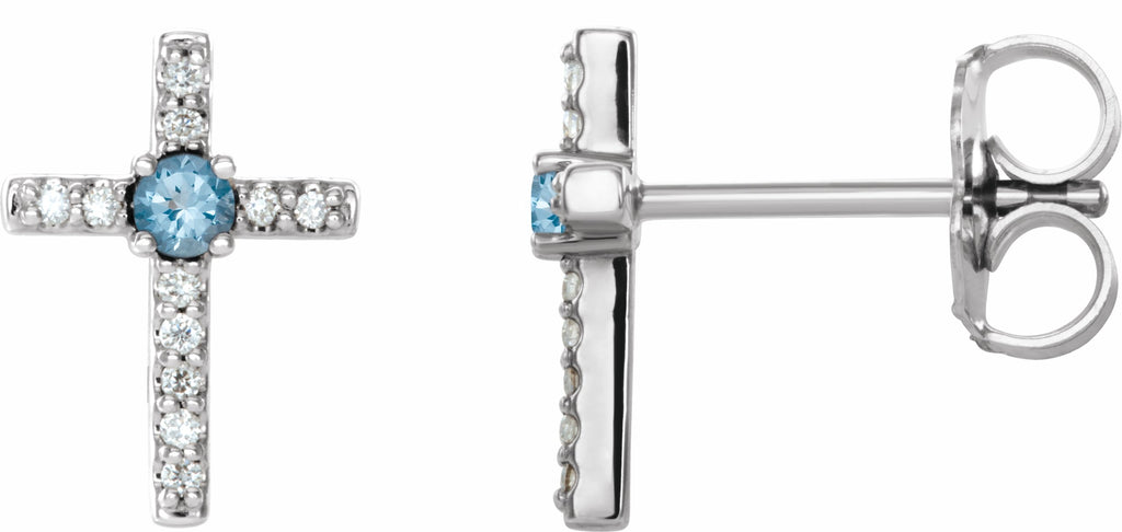 14k white aquamarine & .06 ctw diamond cross earrings 