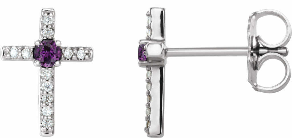platinum chathamâ® created alexandrite & .06 ctw diamond cross earrings  