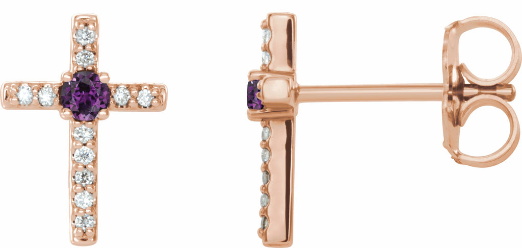 14k rose chathamâ® created alexandrite & .06 ctw diamond cross earrings      