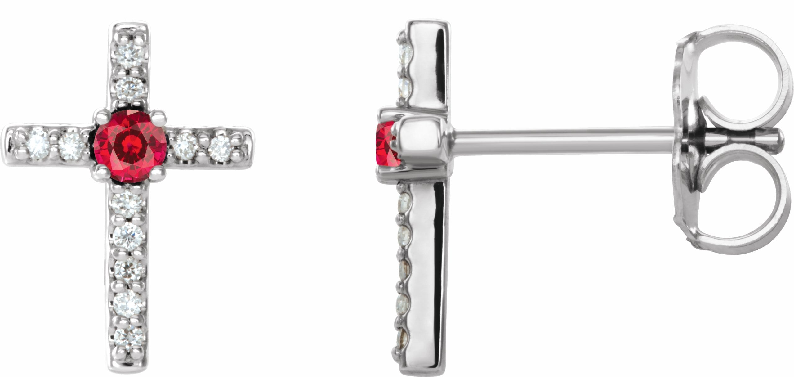 sterling silver ruby & .06 ctw diamond cross earrings    