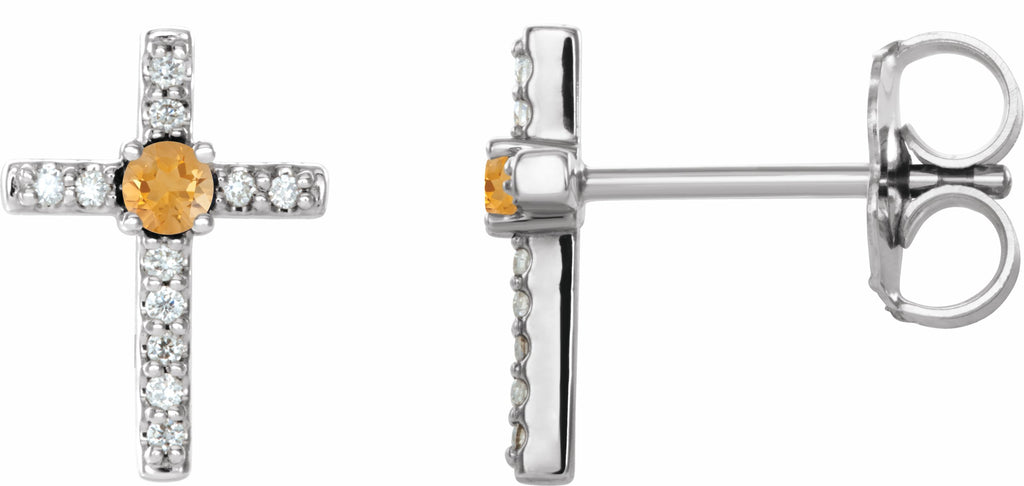 14k white citrine & .06 ctw diamond cross earrings        