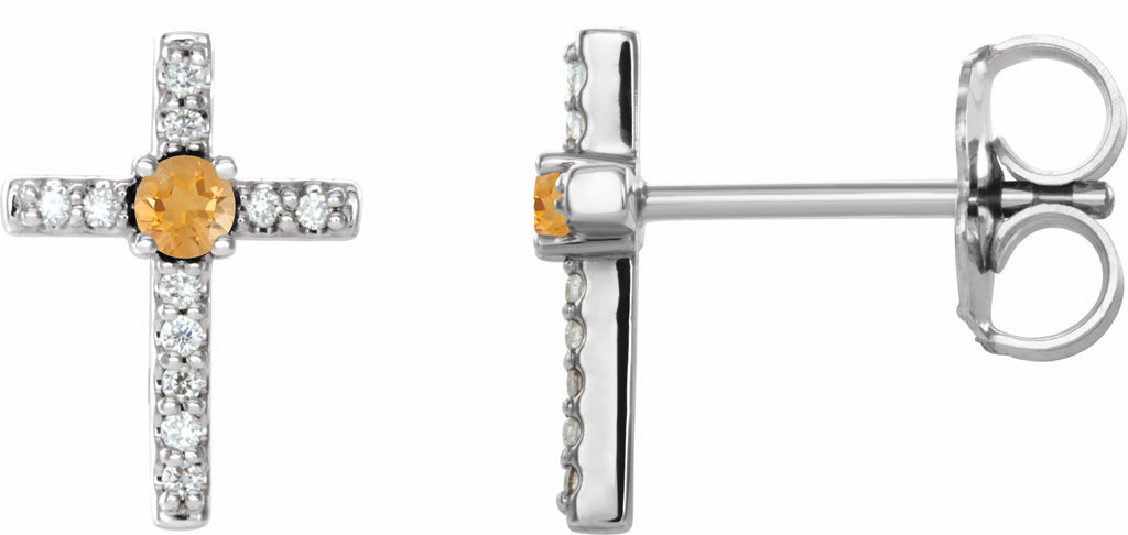 sterling silver citrine & .06 ctw diamond cross earrings        