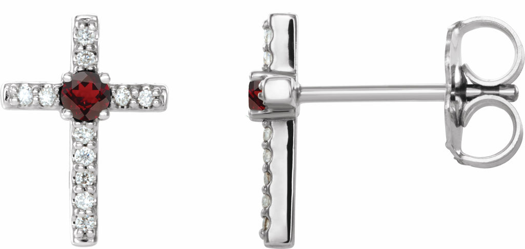 sterling silver mozambique garnet & .06 ctw diamond cross earrings           