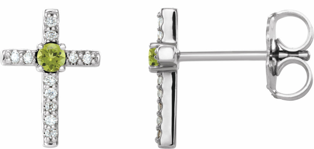platinum peridot & .06 ctw diamond cross earrings       