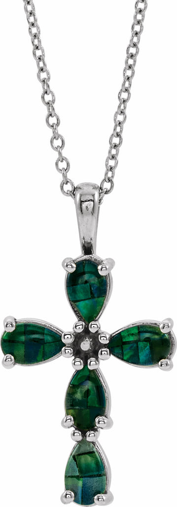 platinum cabochon created mosaic opal cross 16-18" necklace