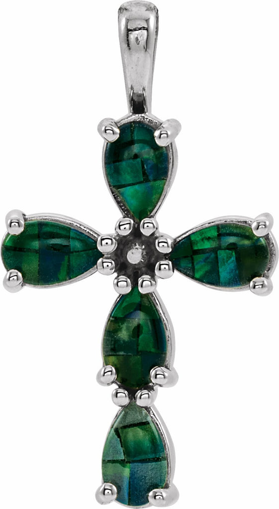 platinum cabochon created mosaic opal cross pendant