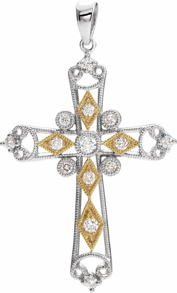 14k white/yellow 1/4 ctw diamond cross pendant