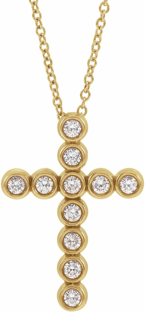 14k yellow 1/4 ctw diamond cross 16-18" necklace