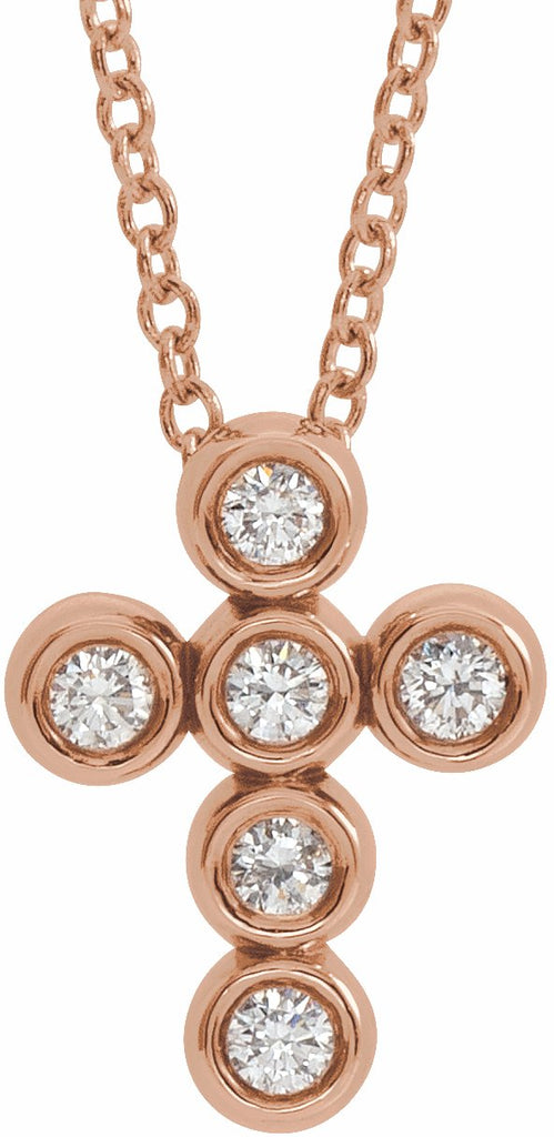 14k rose 1/6 ctw diamond cross 16-18" necklace