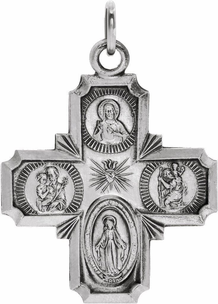 14k white 18x18 mm four-way cross medal