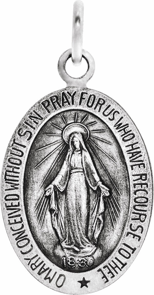 14k white 12x8 mm oval miraculous medal